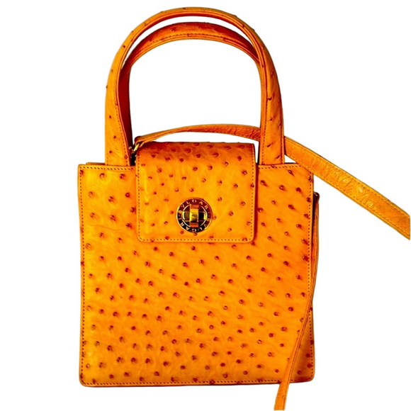 BVLGARI Handbags - BVLGARI Ostrich Skin Crossbody Purse with Top Handle, Vintage ALTA MODA